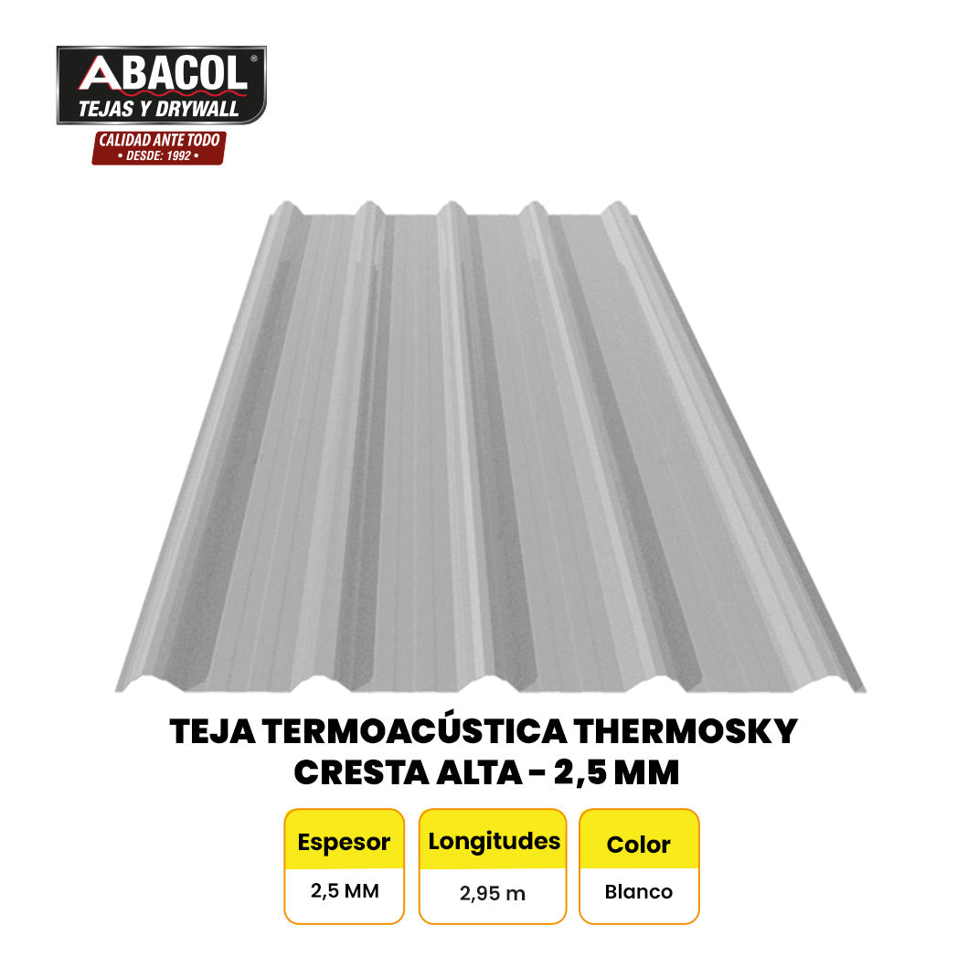 Teja UPVC Cresta Alta 2,5 mm Blanca 2,95 m longitud